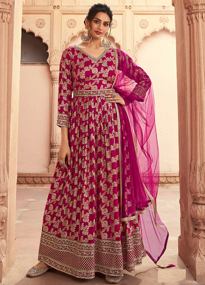 3 Pc Pink Semi Stitched Silk Suit Set VDKSH31072095 - Indian Silk House Agencies