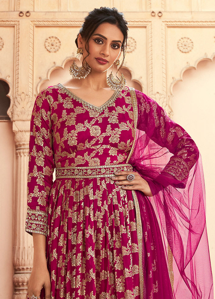 3 Pc Pink Semi Stitched Silk Suit Set VDKSH31072095 - Indian Silk House Agencies
