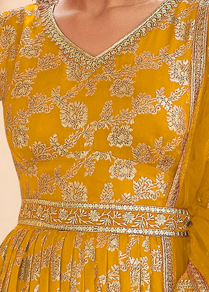 3 Pc Yellow Semi Stitched Silk Suit Set VDKSH31072096 - Indian Silk House Agencies