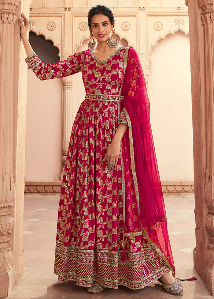 3 Pc Pink Semi Stitched Silk Suit Set VDKSH31072098 - Indian Silk House Agencies