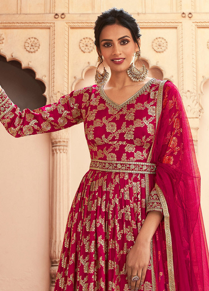 3 Pc Pink Semi Stitched Silk Suit Set VDKSH31072098 - Indian Silk House Agencies