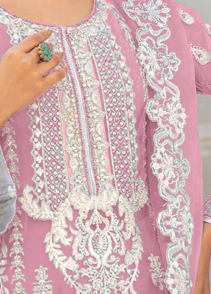 3 Pc Pink Semi Stitched Organza Suit Set VDKSH01082093 - Indian Silk House Agencies
