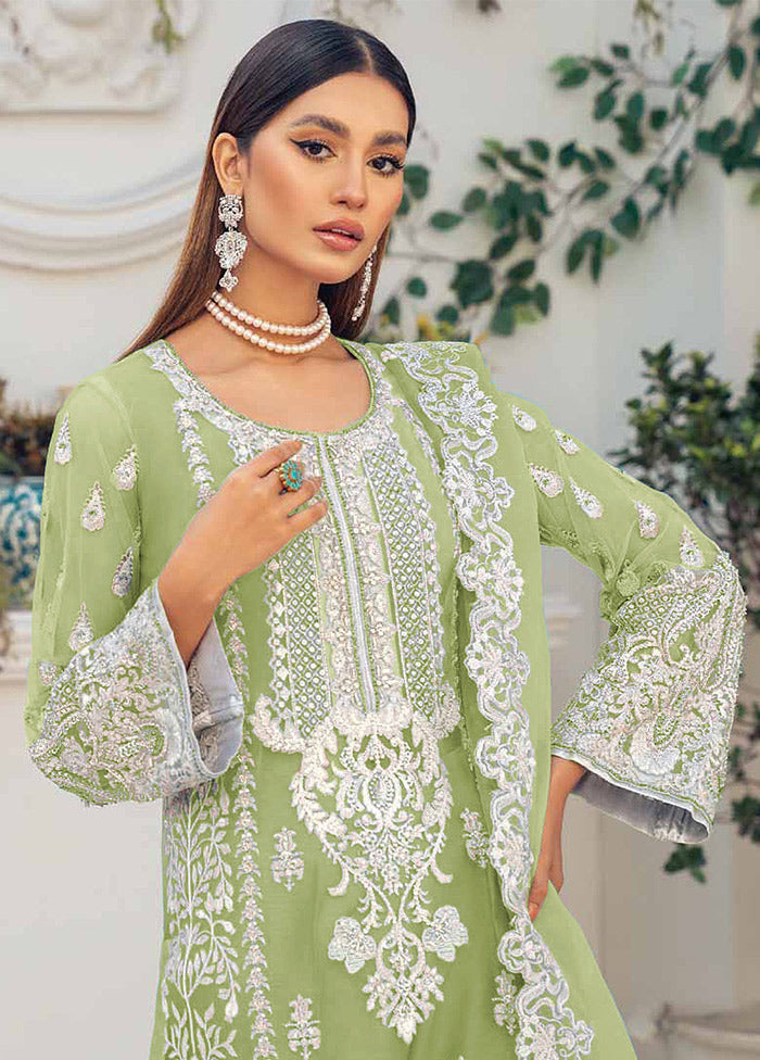 3 Pc Green Semi Stitched Organza Suit Set VDKSH01082094 - Indian Silk House Agencies