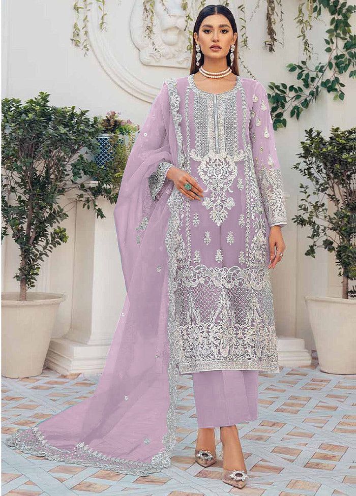 3 Pc Purple Semi Stitched Organza Suit Set VDKSH01082095 - Indian Silk House Agencies