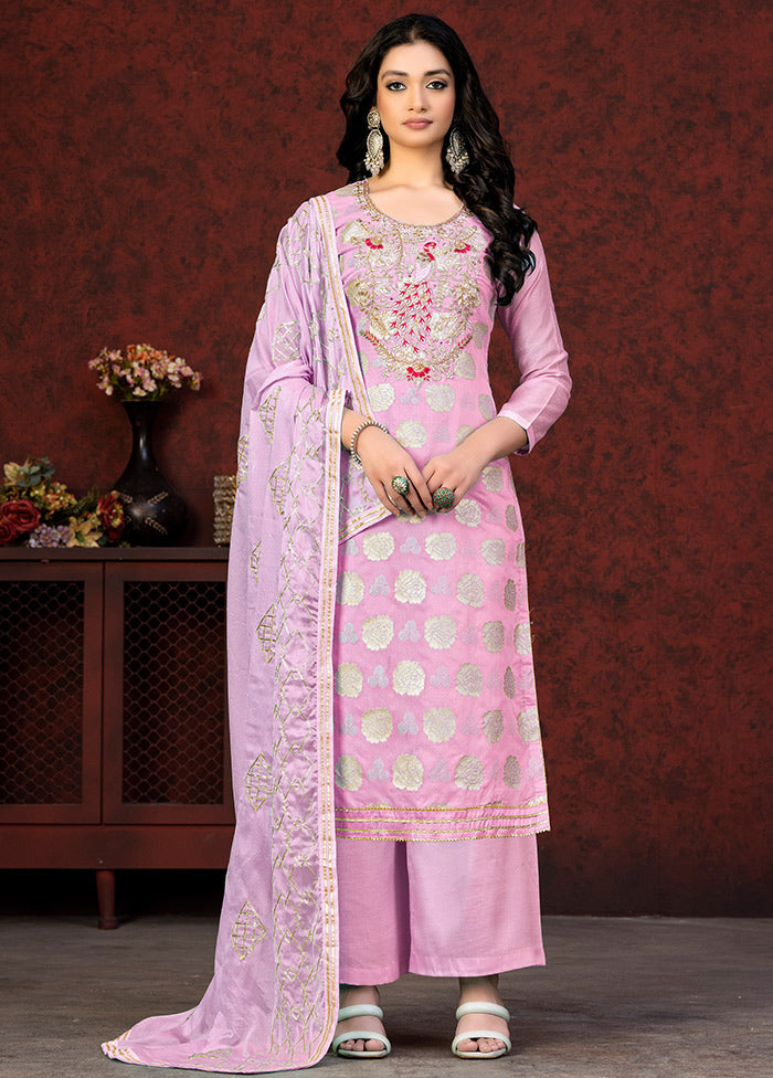 3 Pc Pink Unstitched Silk Suit Set VDKSH01082079 - Indian Silk House Agencies