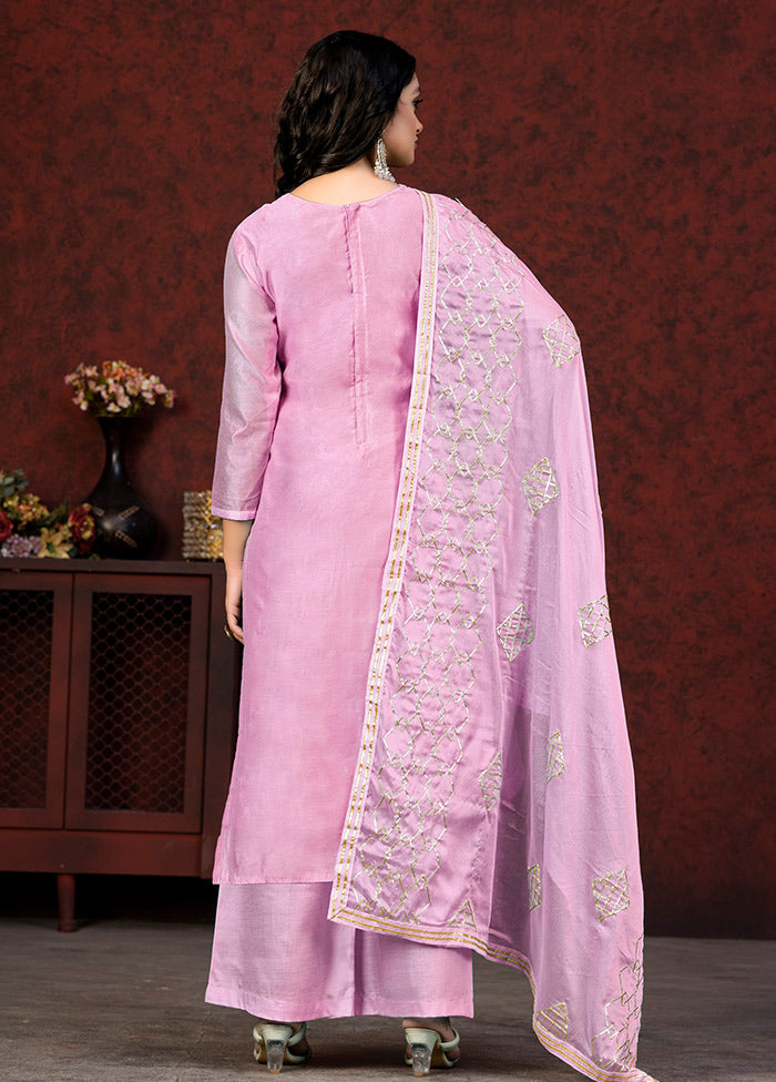 3 Pc Pink Unstitched Silk Suit Set VDKSH01082079 - Indian Silk House Agencies