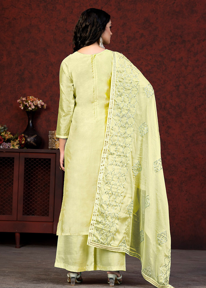 3 Pc Yellow Unstitched Silk Suit Set VDKSH01082080 - Indian Silk House Agencies