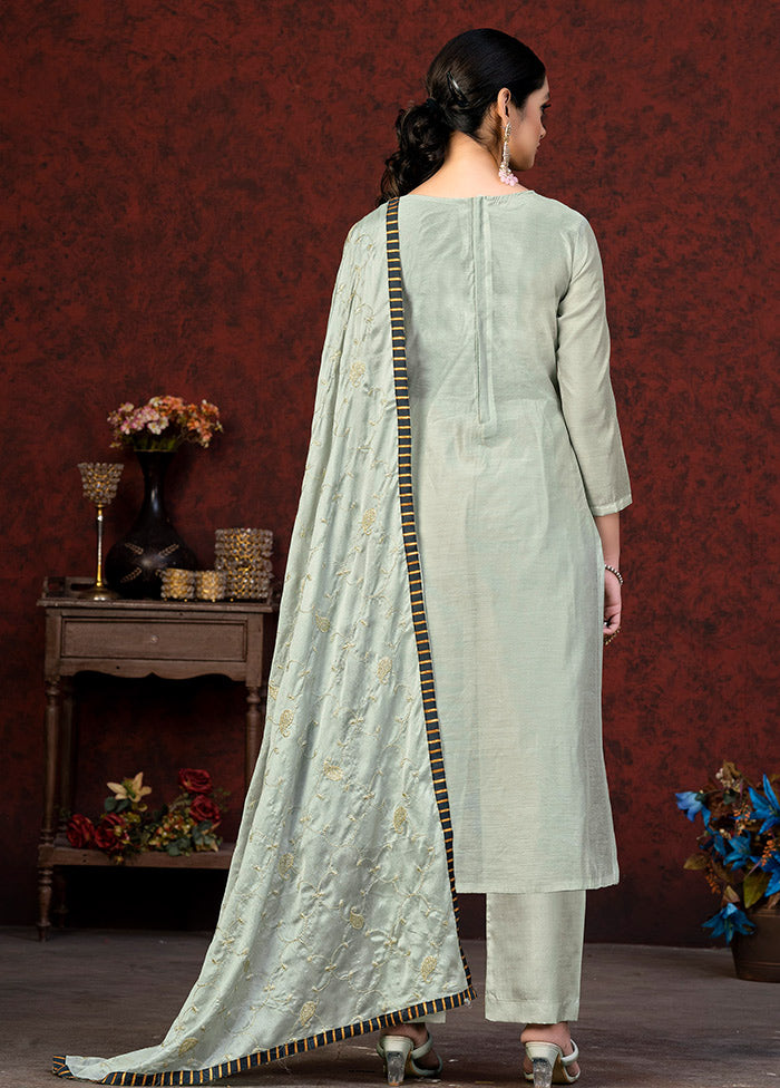3 Pc Grey Unstitched Chanderi Suit Set VDKSH01082084 - Indian Silk House Agencies