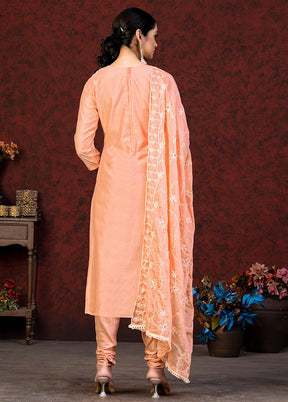 3 Pc Peach Unstitched Chanderi Suit Set VDKSH01082085 - Indian Silk House Agencies