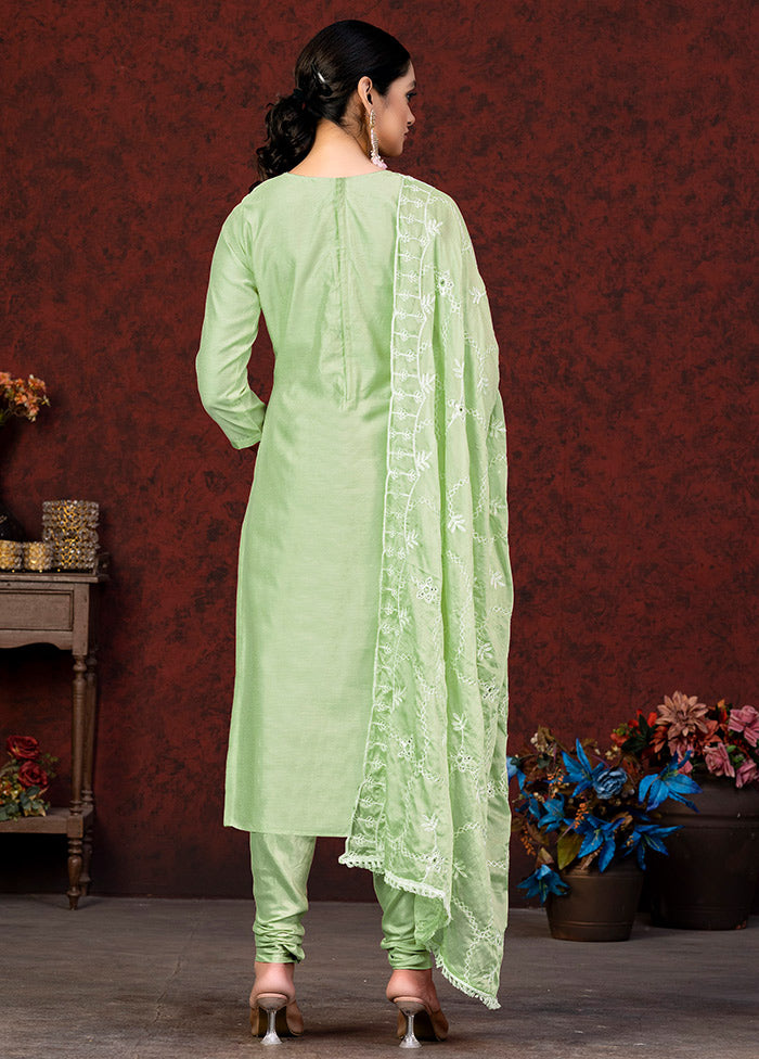 3 Pc Pista Green Unstitched Chanderi Suit Set VDKSH01082086 - Indian Silk House Agencies