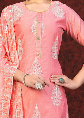 3 Pc Pink Unstitched Chanderi Suit Set VDKSH01082088 - Indian Silk House Agencies