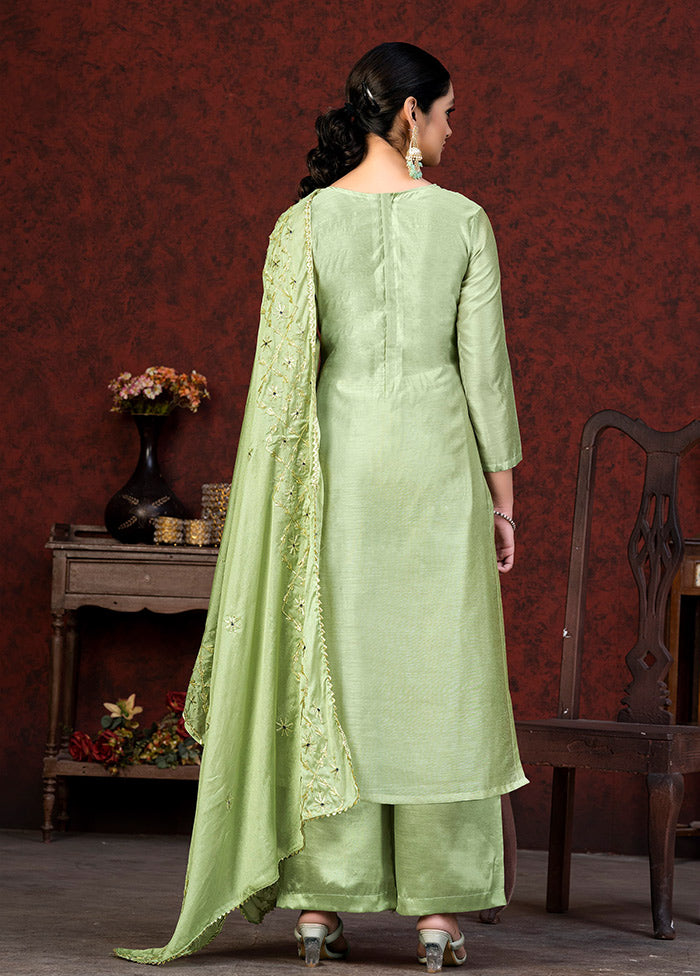 3 Pc Green Unstitched Chanderi Suit Set VDKSH01082090 - Indian Silk House Agencies