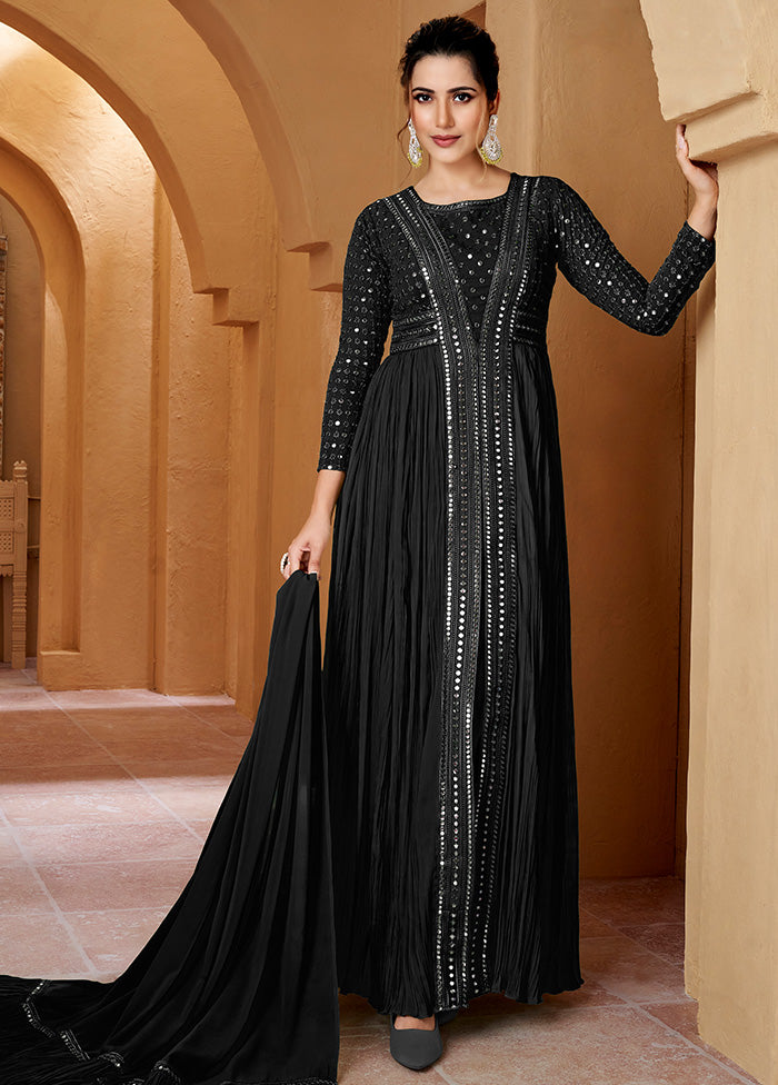 3 Pc Black Readymade Georgette Suit Set VDKSH14082133 - Indian Silk House Agencies