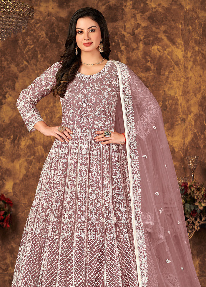 2 Pc Mauve Readymade Net Gown With Dupatta VDKSH14082181 - Indian Silk House Agencies