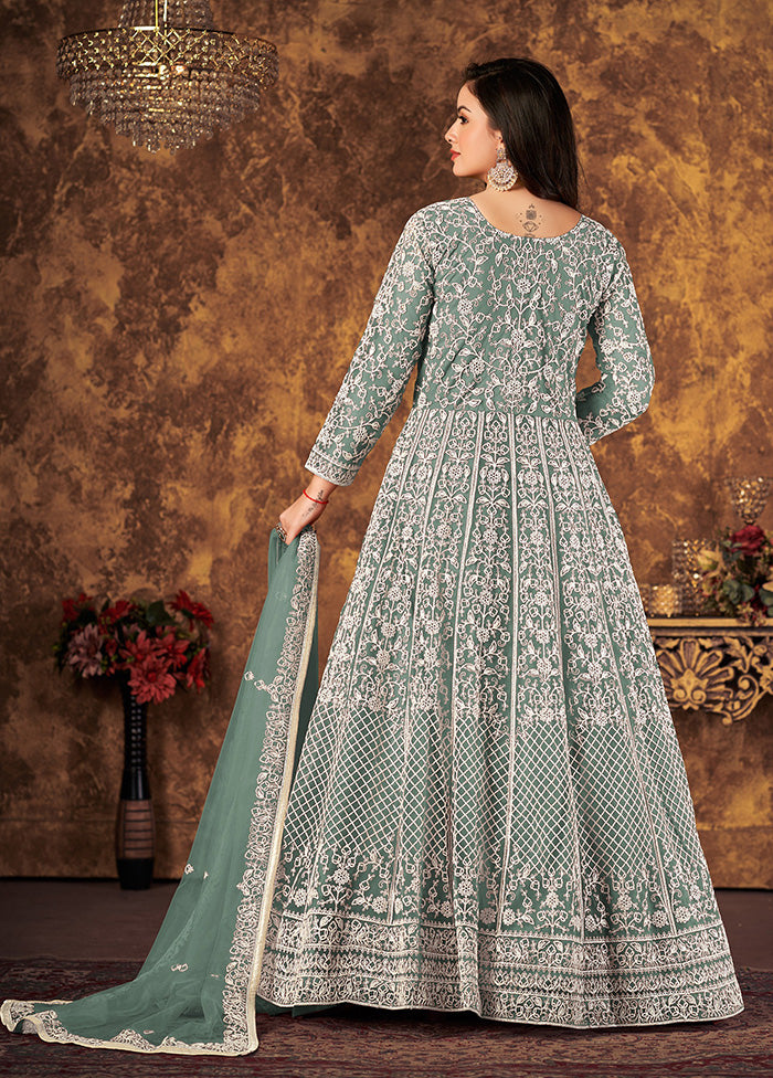 2 Pc Green Readymade Net Gown With Dupatta VDKSH14082182 - Indian Silk House Agencies