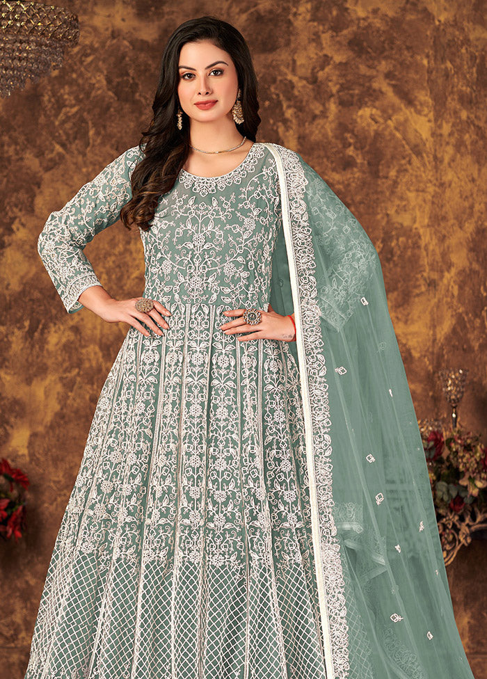 2 Pc Green Readymade Net Gown With Dupatta VDKSH14082182 - Indian Silk House Agencies