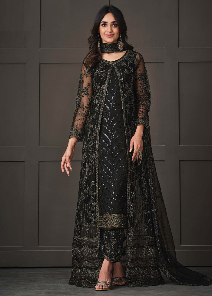 3 Pc Black Semi Stitched Net Suit Set VDKSH14082143 - Indian Silk House Agencies