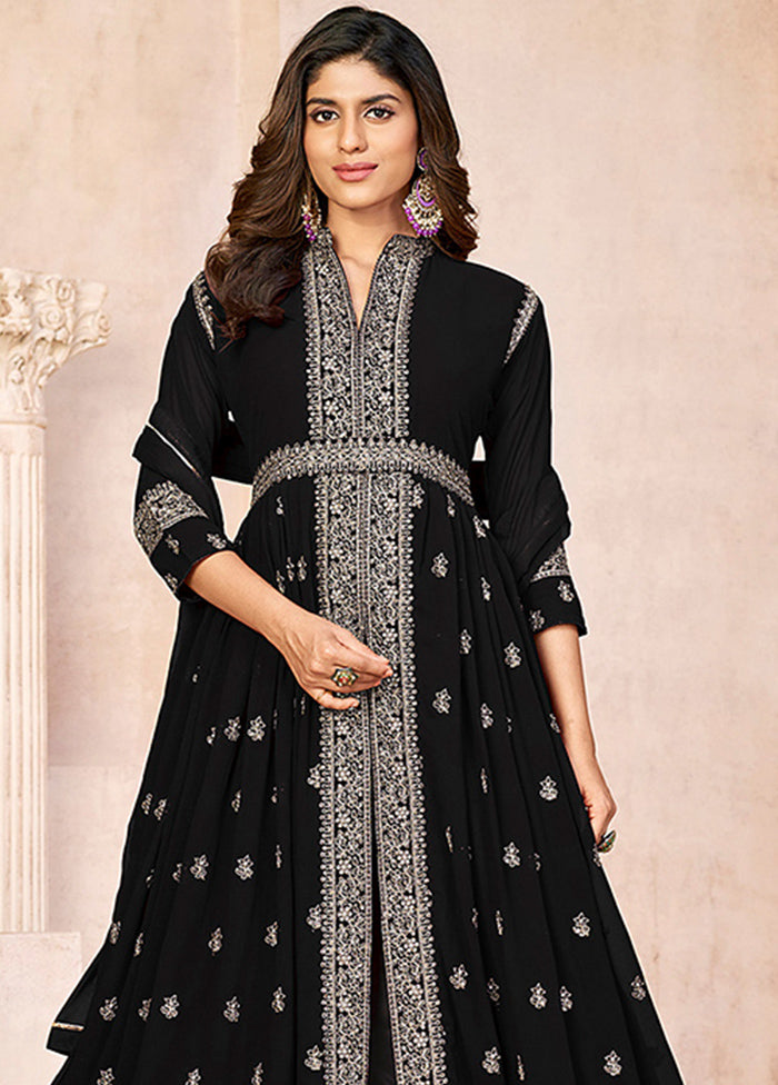 3 Pc Black Semi Stitched Georgette Suit Set VDKSH14082156 - Indian Silk House Agencies