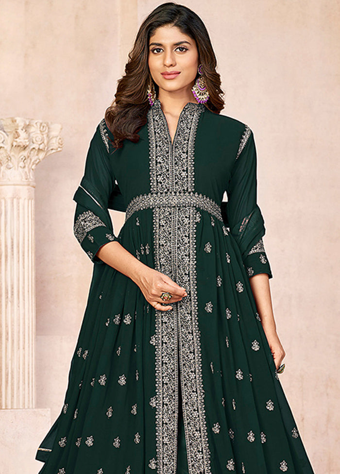 3 Pc Green Semi Stitched Georgette Suit Set VDKSH14082157 - Indian Silk House Agencies