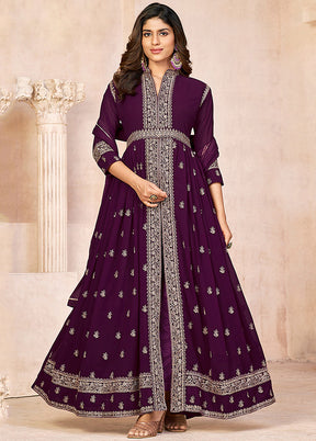 3 Pc Wine Semi Stitched Georgette Suit Set VDKSH14082158 - Indian Silk House Agencies