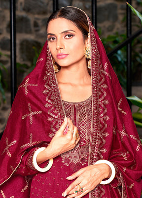3 Pc Dark Pink Semi Stitched Silk Suit Set VDKSH14082151 - Indian Silk House Agencies