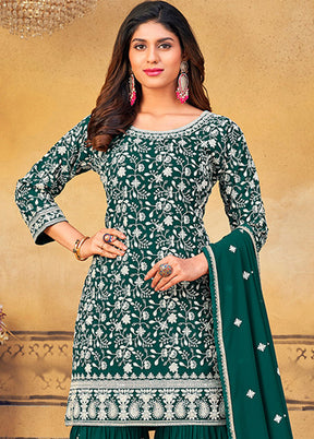 3 Pc Green Semi Stitched Georgette Suit Set VDKSH14082149 - Indian Silk House Agencies