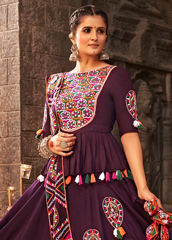3 Pc Purple Viscose Semi Stitched Lehenga Set - Indian Silk House Agencies