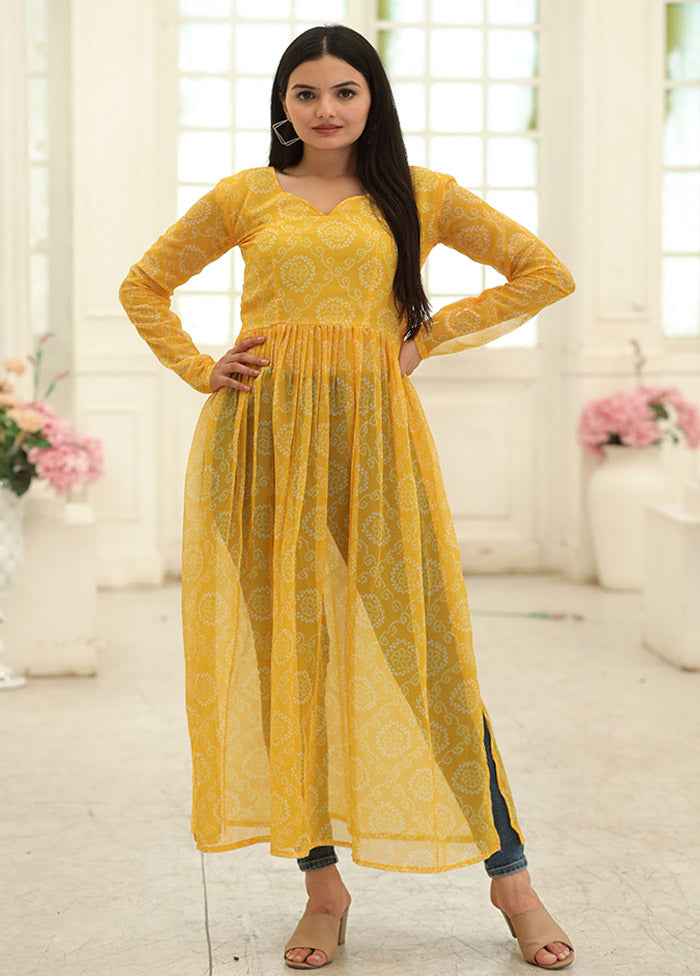 Yellow Readymade Georgette Long Kurti - Indian Silk House Agencies