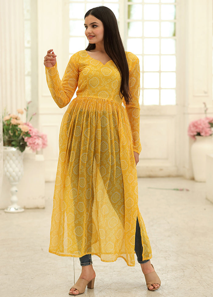 Yellow Readymade Georgette Long Kurti - Indian Silk House Agencies