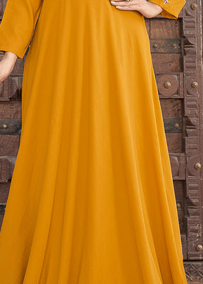 Yellow Readymade Silk Gown - Indian Silk House Agencies