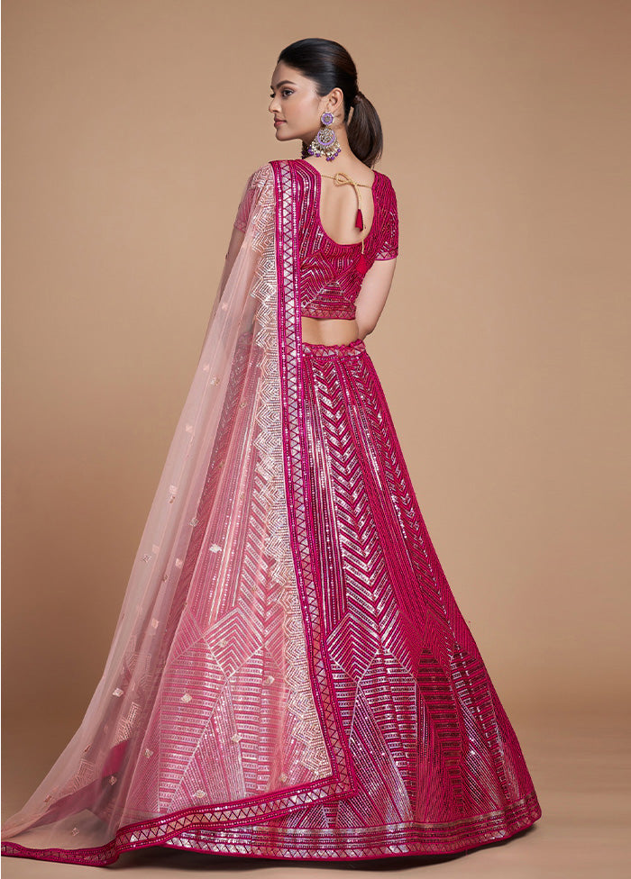 3 Pc Pink Georgette Semi Stitched Lehenga Set - Indian Silk House Agencies