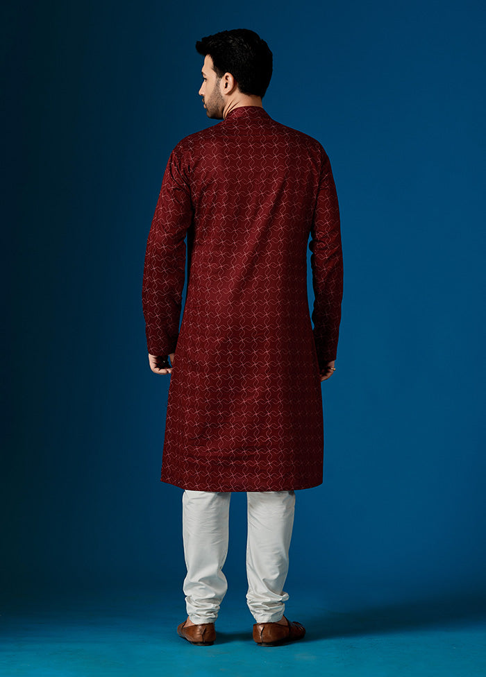 2 Pc Maroon Cotton Kurta And Pajama Set - Indian Silk House Agencies