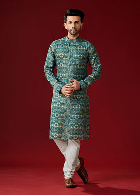 2 Pc Green Cotton Kurta And Pajama Set - Indian Silk House Agencies
