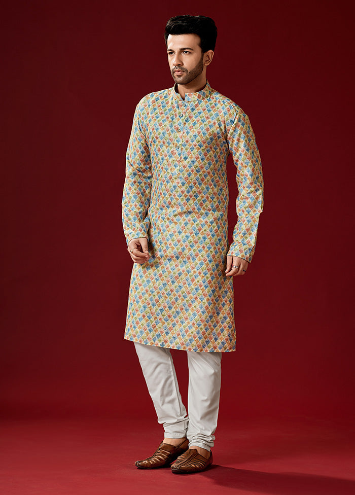 2 Pc Cream Cotton Kurta And Pajama Set - Indian Silk House Agencies