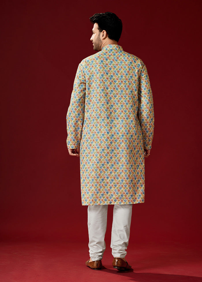 2 Pc Cream Cotton Kurta And Pajama Set - Indian Silk House Agencies