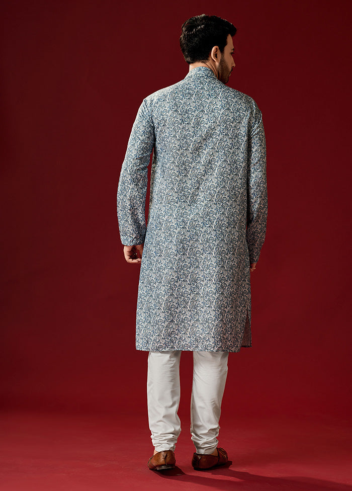 2 Pc Grey Cotton Kurta And Pajama Set - Indian Silk House Agencies