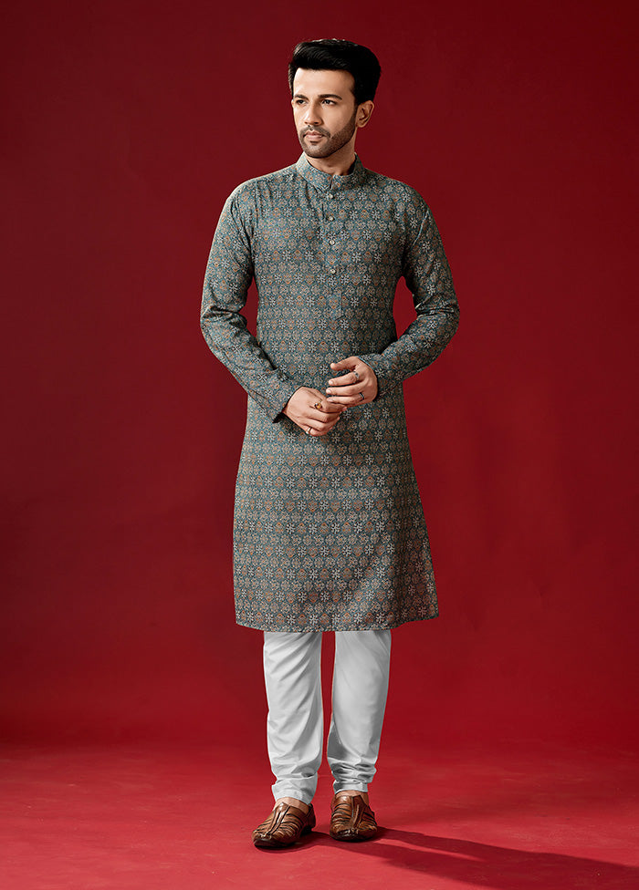 2 Pc Grey Cotton Kurta And Pajama Set - Indian Silk House Agencies
