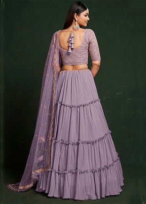 3 Pc Lavender Georgette Semi Stitched Lehenga Set - Indian Silk House Agencies