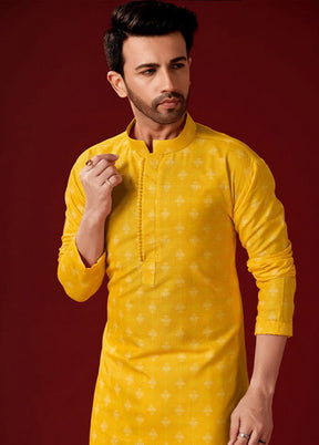 2 Pc Yellow Cotton Kurta And Pajama Set - Indian Silk House Agencies