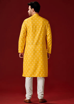 2 Pc Yellow Cotton Kurta And Pajama Set - Indian Silk House Agencies