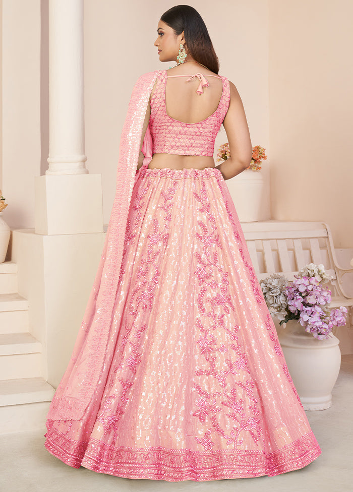 3 Pc Pink Georgette Semi Stitched Lehenga Set - Indian Silk House Agencies