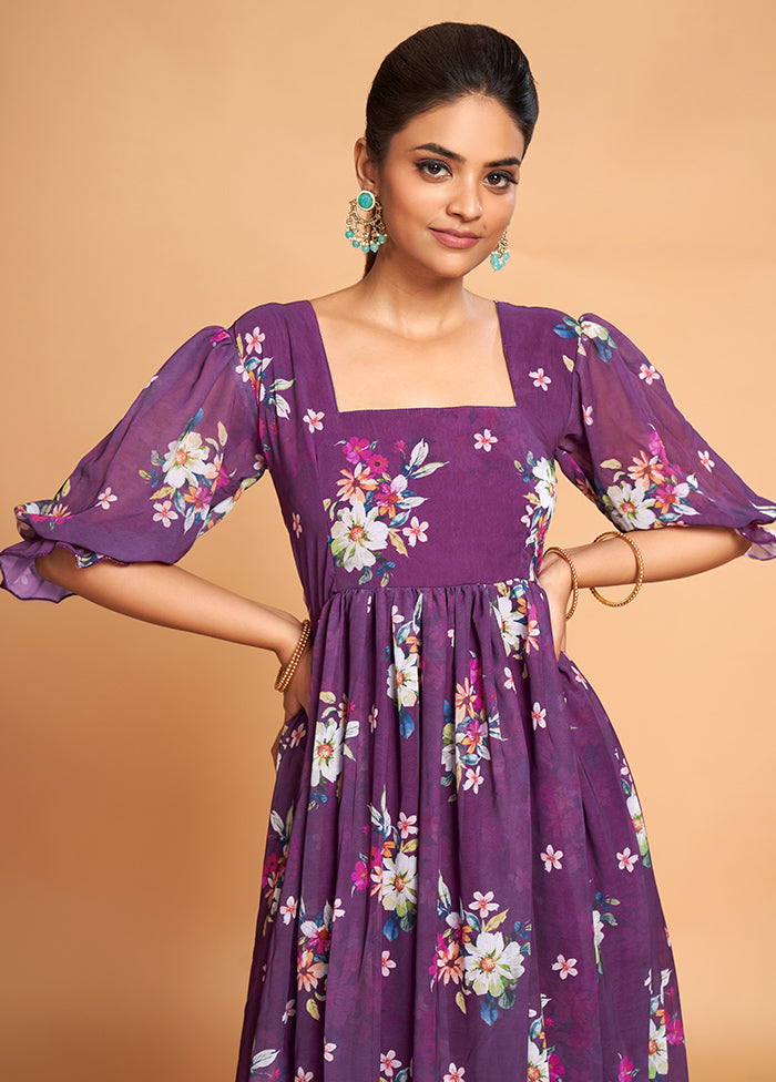 Purple Readymade Georgette Indian Dress - Indian Silk House Agencies
