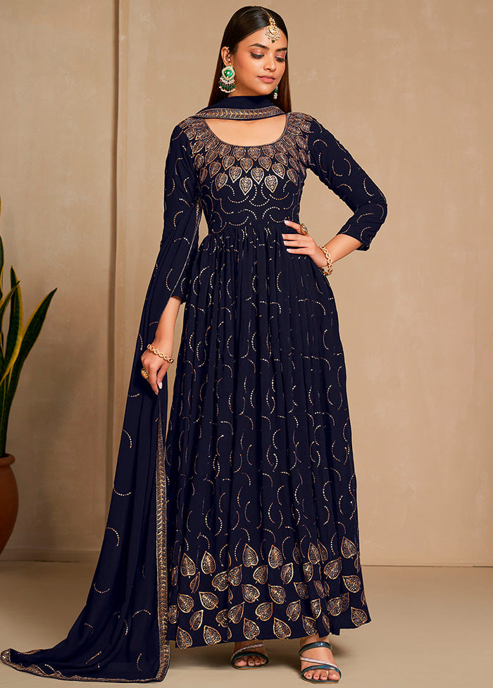 Navy Blue Georgette Indian Dress - Indian Silk House Agencies
