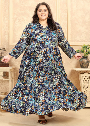 Blue Readymade Rayon Gown - Indian Silk House Agencies