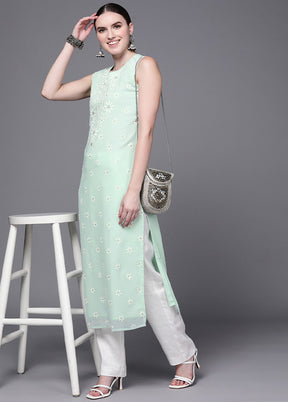 Sea Green Readymade Georgette Kurti - Indian Silk House Agencies