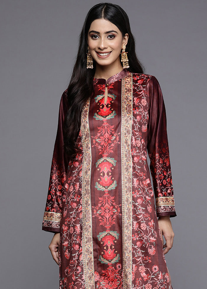 Burgundy Readymade Velvet Kurti - Indian Silk House Agencies