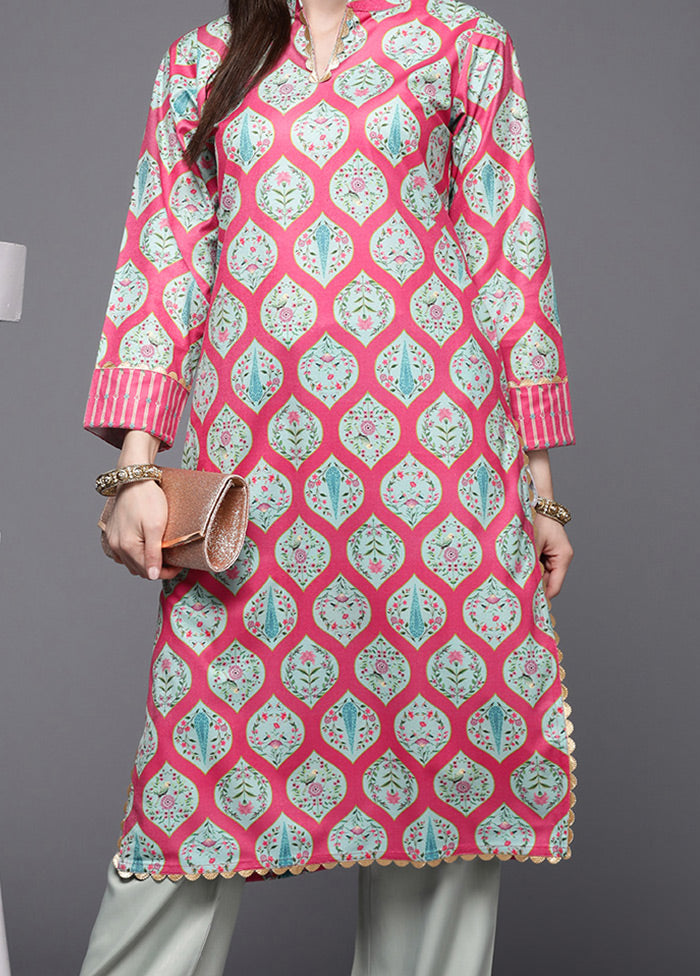 Pink Readymade Velvet Kurti - Indian Silk House Agencies