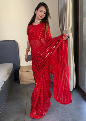 Red Georgette Saree With Blouse Piece