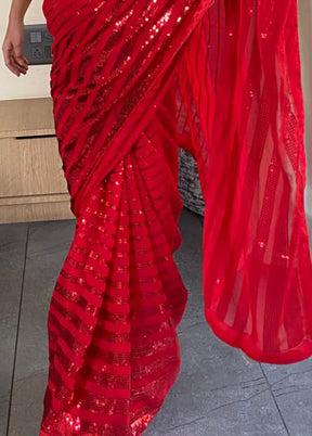 Red Georgette Saree With Blouse Piece