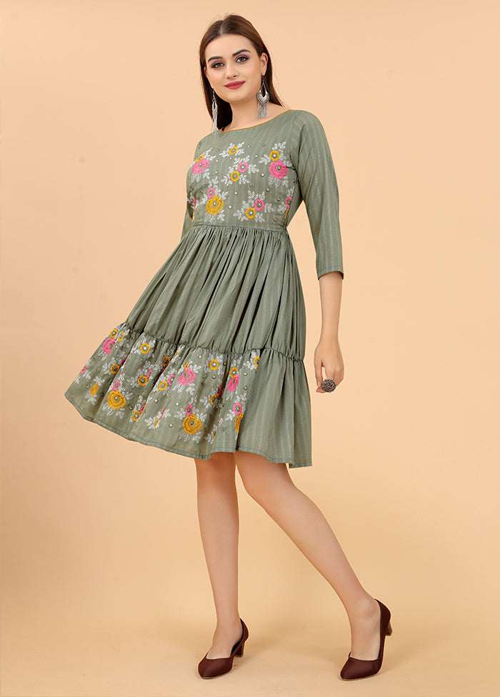 Green Readymade Viscose Dress - Indian Silk House Agencies